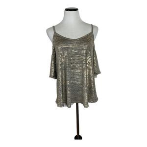 Bar lll Women’s Sz L Off The Shoulder Top Gold Silver Blouse Sexy Holiday Party
